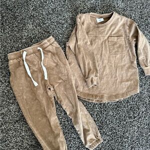 Kids Two-Piece Matching Set - Tan Crewneck & Joggers